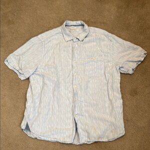 Tommy Bahama Linen Light Blue Striped Casual Button Down Shirt